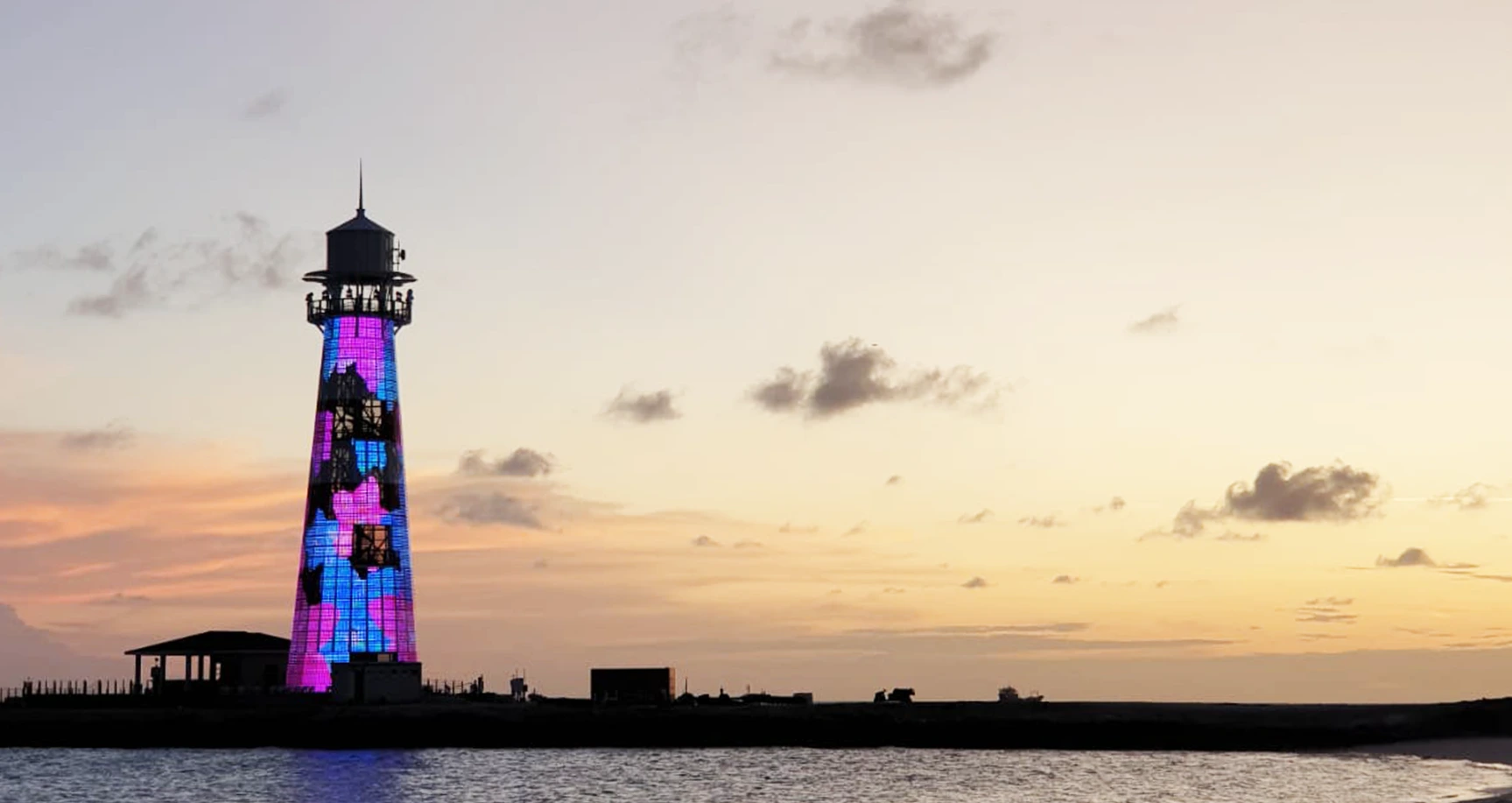 A lighthouse as an icon of Ocean Cay on the Bahamas