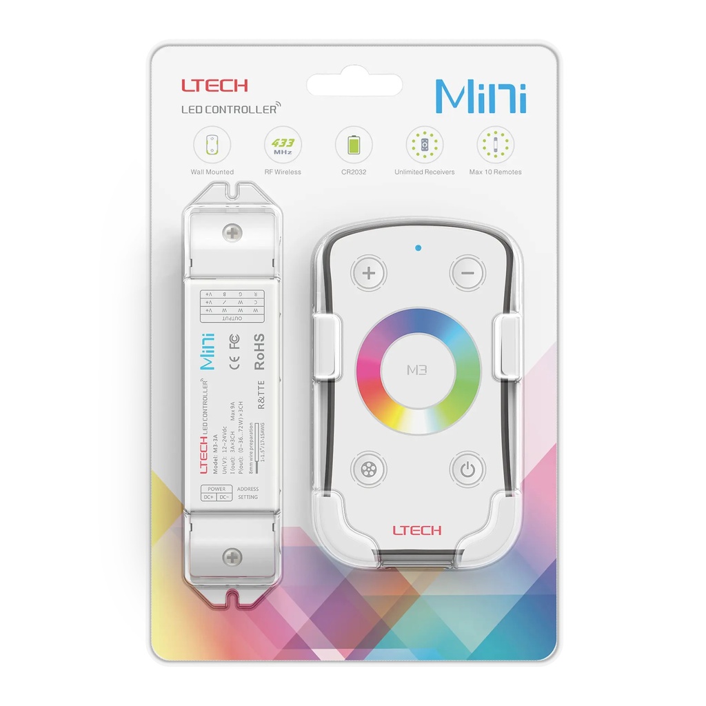 LTECH Mini RF remote + receiver CV 3x3A RGB - M3+M3-3A - 3A&M3