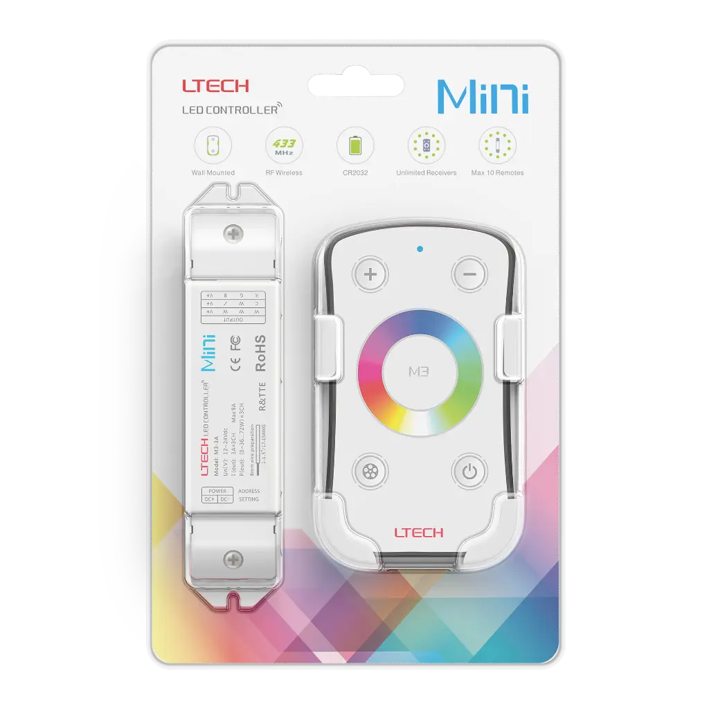LTECH Mini RF remote + receiver CV 3x3A RGB - M3+M3-3A - 3A&M3