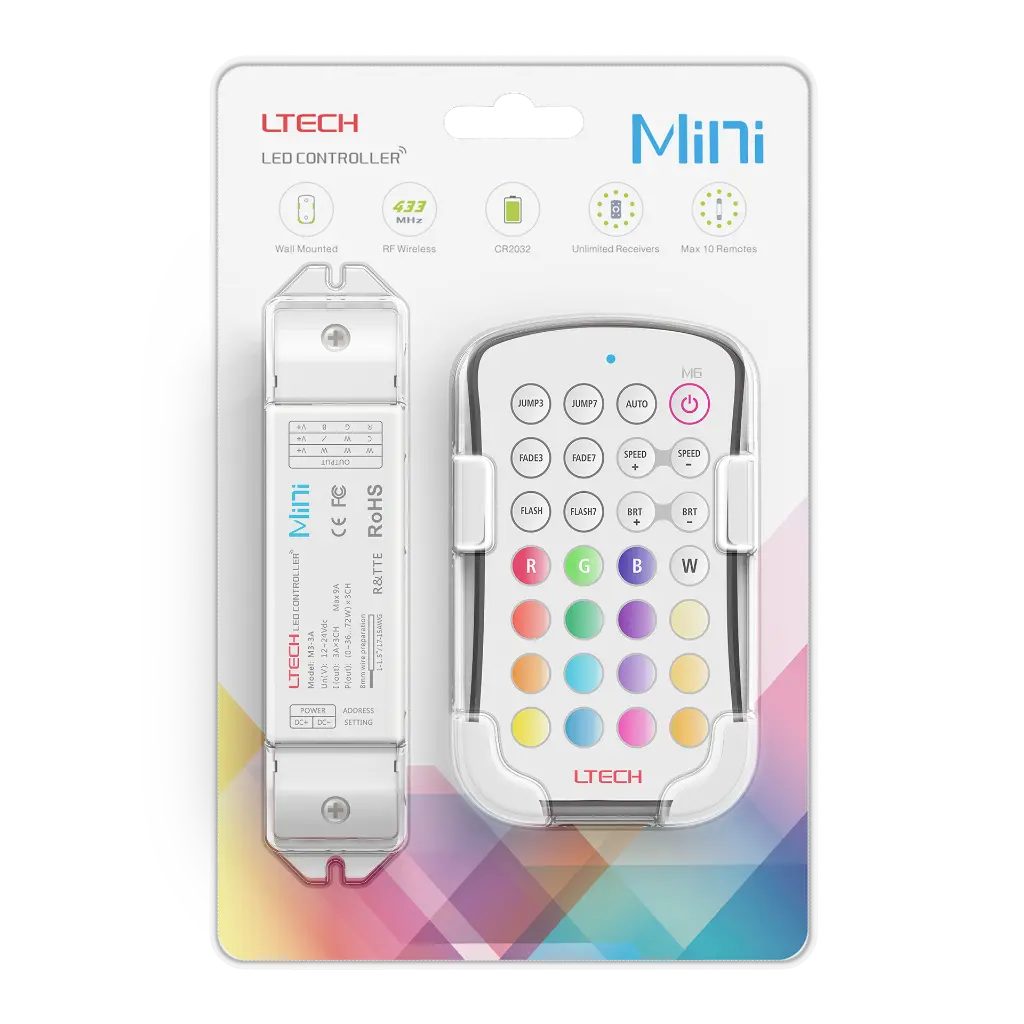 LTECH Mini RF remote + receiver CV 3x3A RGB - M6+M3-3A - 3A&M6