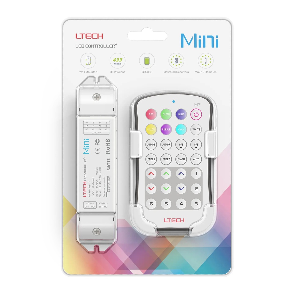 LTECH Mini RF remote + receiver CV 3x3A RGB - M7+M3-3A - 3A&M7