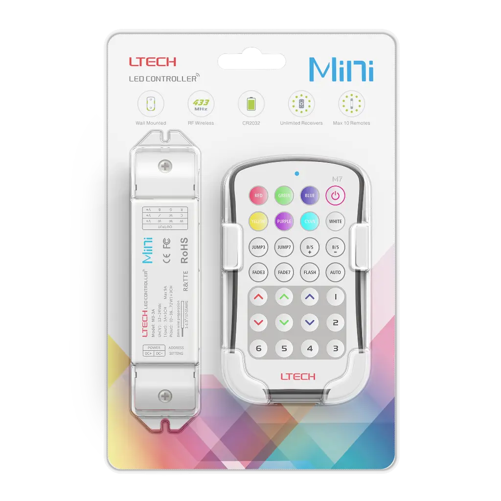 LTECH Mini RF remote + receiver CV 3x3A RGB - M7+M3-3A - 3A&M7