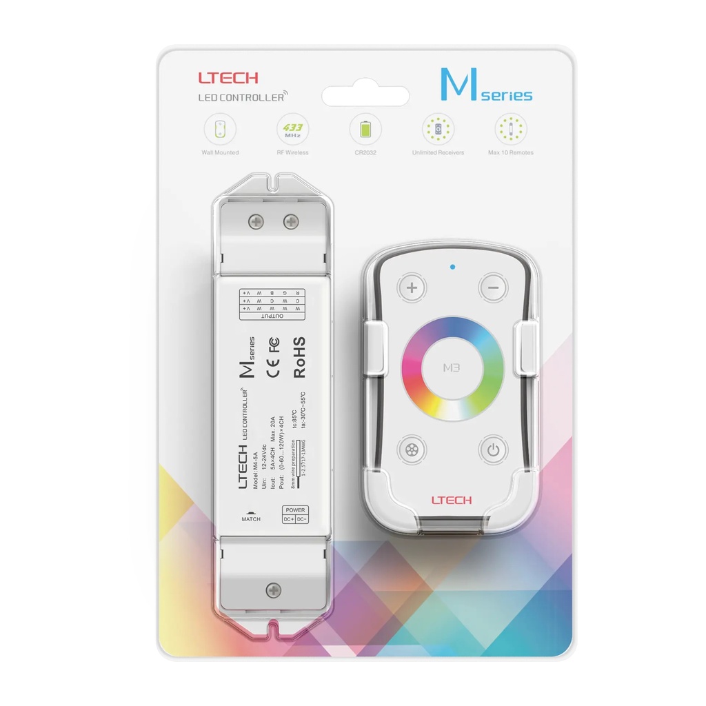LTECH Mini RF remote + receiver CV 4x5A RGB - M3+M4-5A - 5A&M3