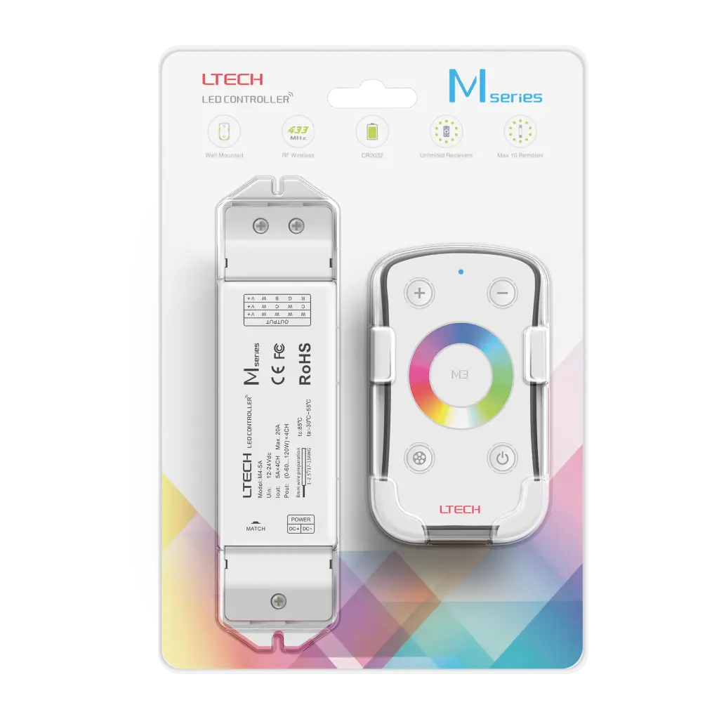 LTECH Mini RF remote + receiver CV 4x5A RGB - M3+M4-5A - 5A&M3