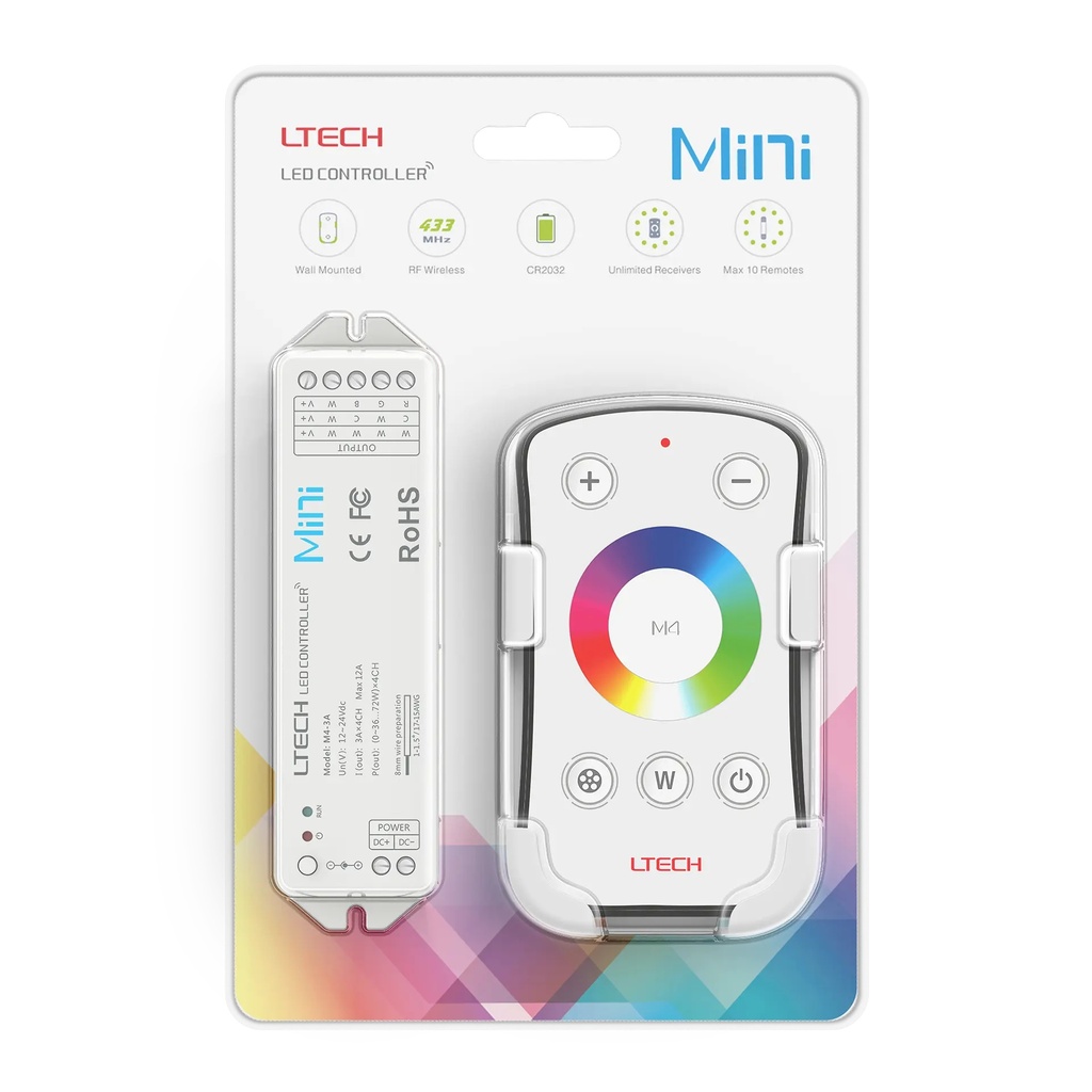 LTECH Mini RF remote + receiver CV 4x3A RGBW - M4+M4-3A - 3A&M4