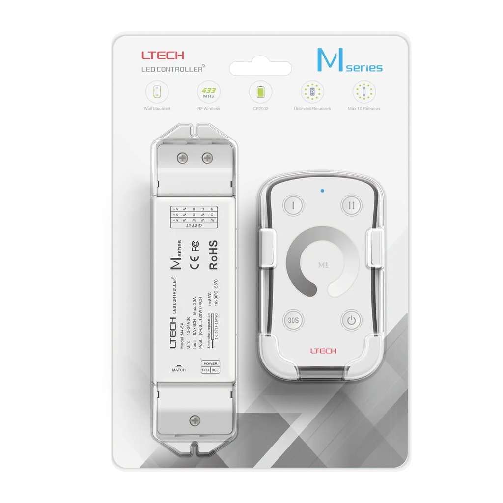 LTECH Mini RF remote + receiver CV 4x5A - M1+M4-5A - 5A&M1