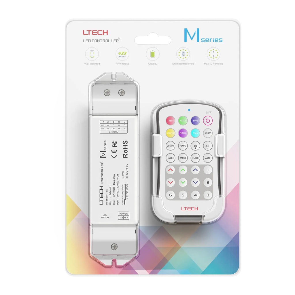 LTECH Mini RF remote + receiver CV 4x5A RGB - M7+M4-5A - 5A&M7