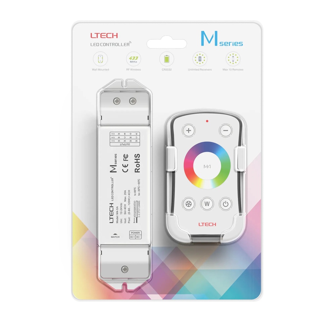 LTECH Mini RF remote + receiver CV 4x5A RGBW - M4+M4-5A - 5A&M4