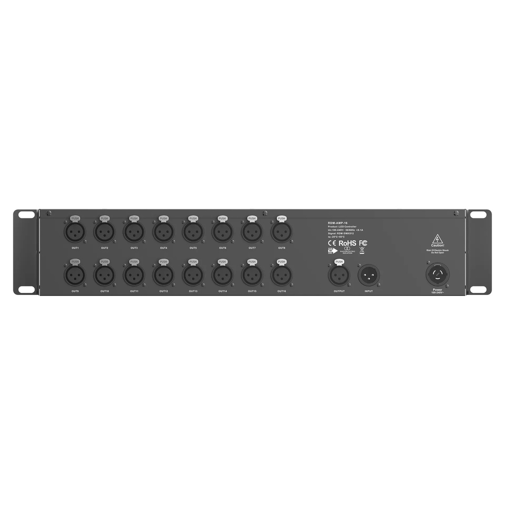 LTECH DMX/RDM 16CH Signal Amplifier 3-pin XLR - RDM-AMP-16 - 正视图