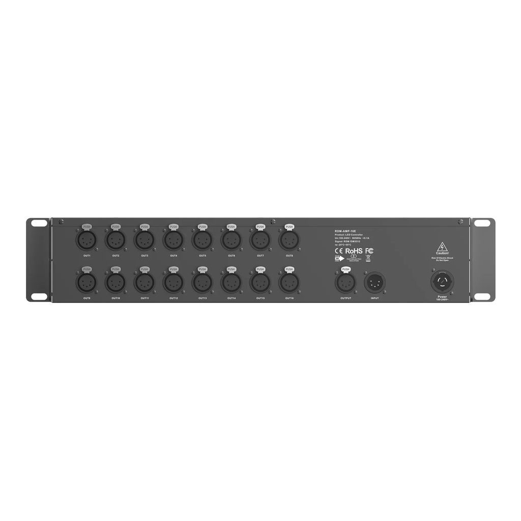 LTECH DMX/RDM 16CH Signal Amplifier 5-pin XLR - RDM-AMP-16E - 正视图