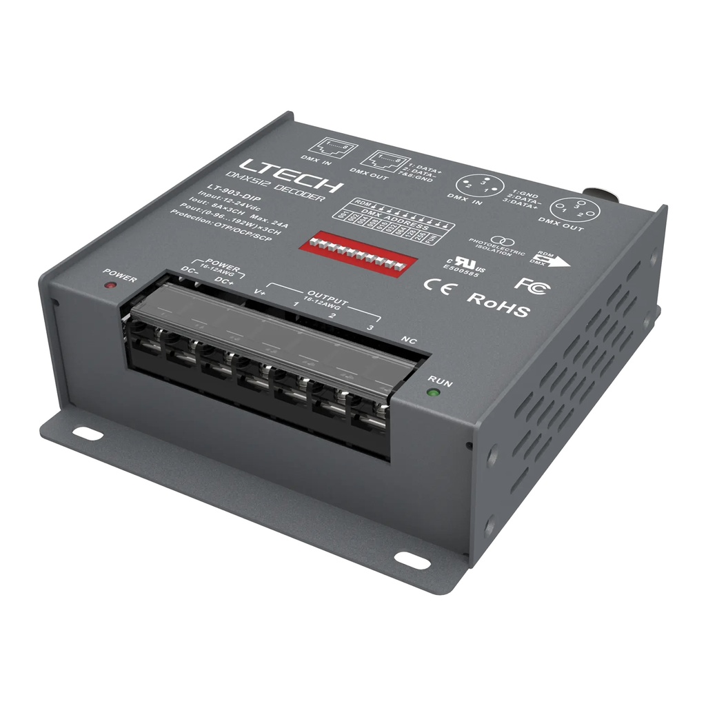 LTECH DMX/RDM LED driver CV 3x8A DIP Switch - LT-903-DIP - product photo