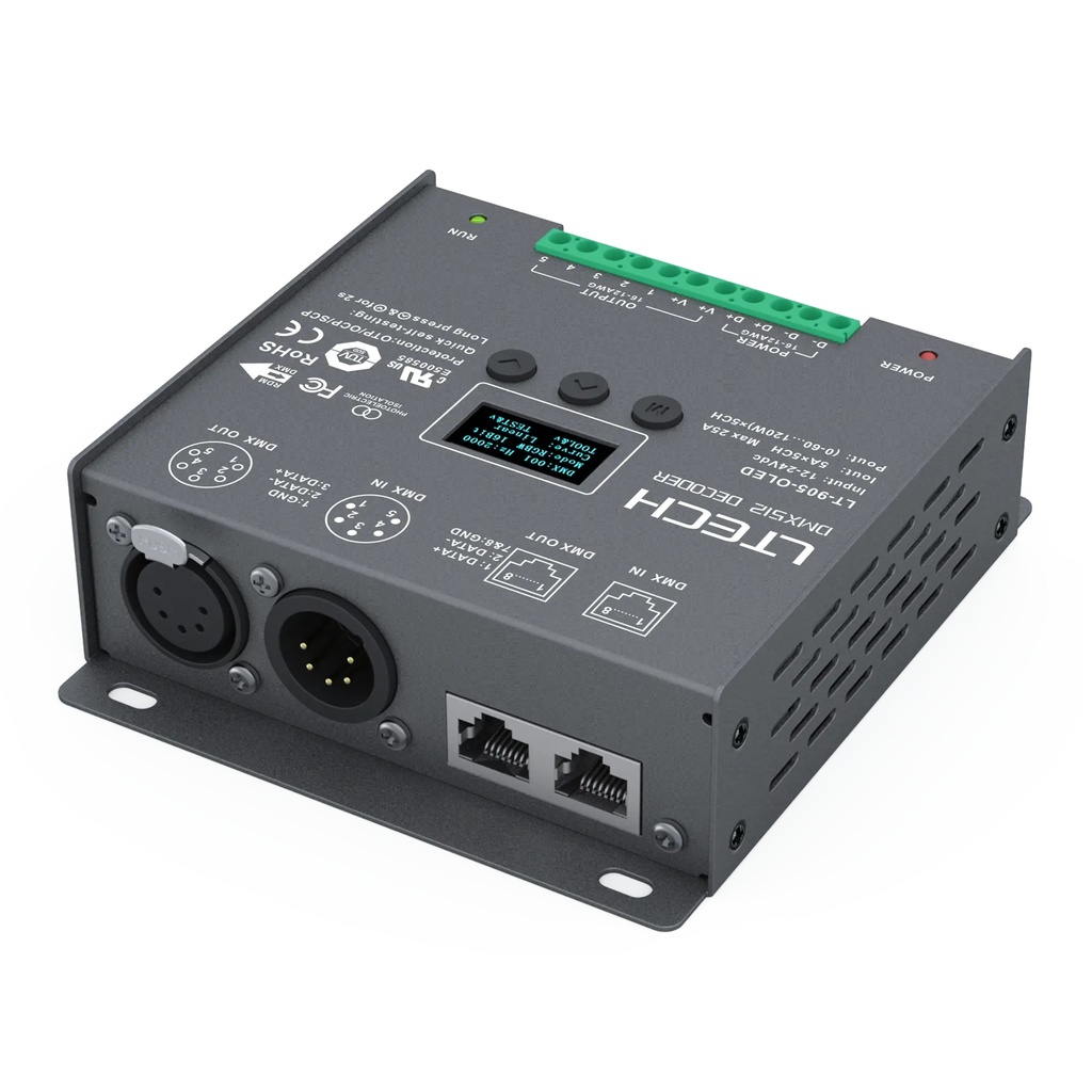 LTECH DMX/RDM LED driver CV 5x5A OLED - LT-905-OLED - 立体图