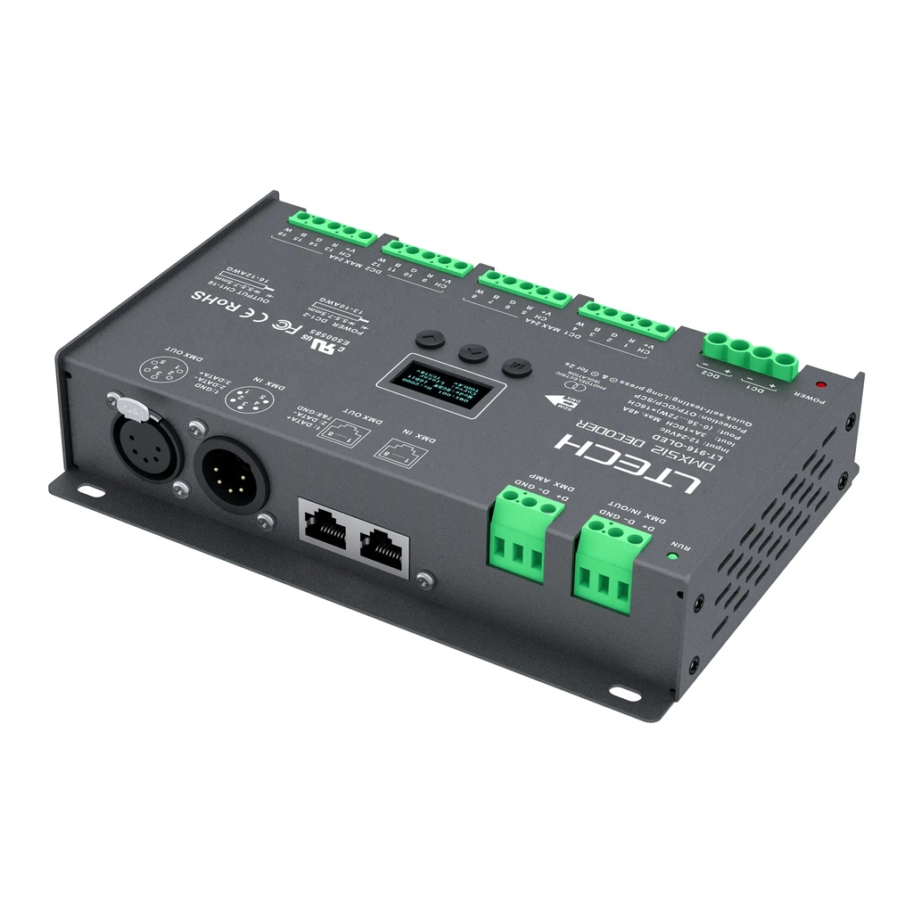 LTECH DMX/RDM LED driver CV 16x3A OLED - LT-916-OLED - OLED立体图
