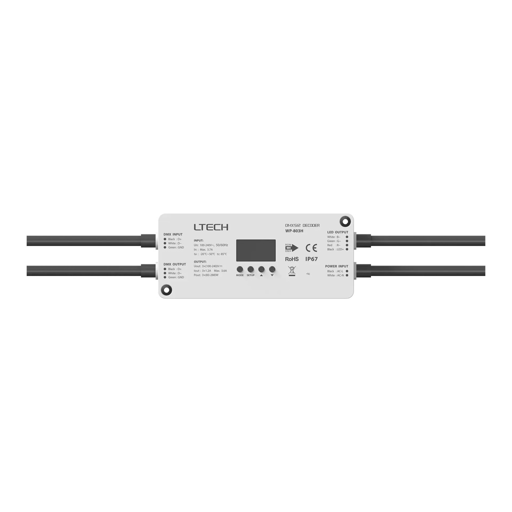 LTECH DMX/RDM LED driver high voltage AC IP67 3ch - WP-803H - 正面