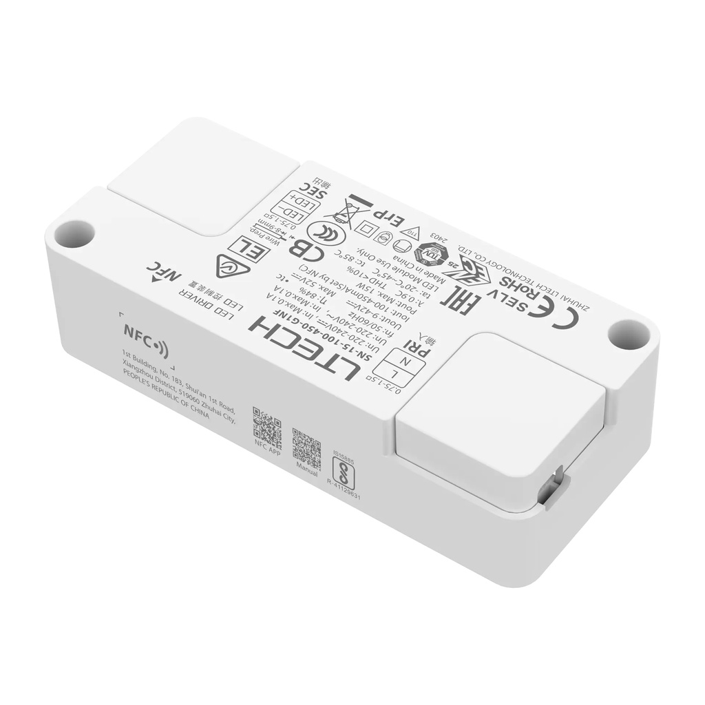 LTECH LTSYS Driver On/Off CC 100-450mA 15W NFC - SN-15-100-450-G1NF - 背面