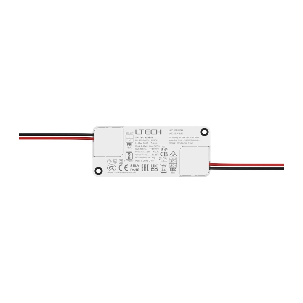 LTECH LTSYS Driver On/Off CC 180mA 8W - SN-15-180-G1N - 正面