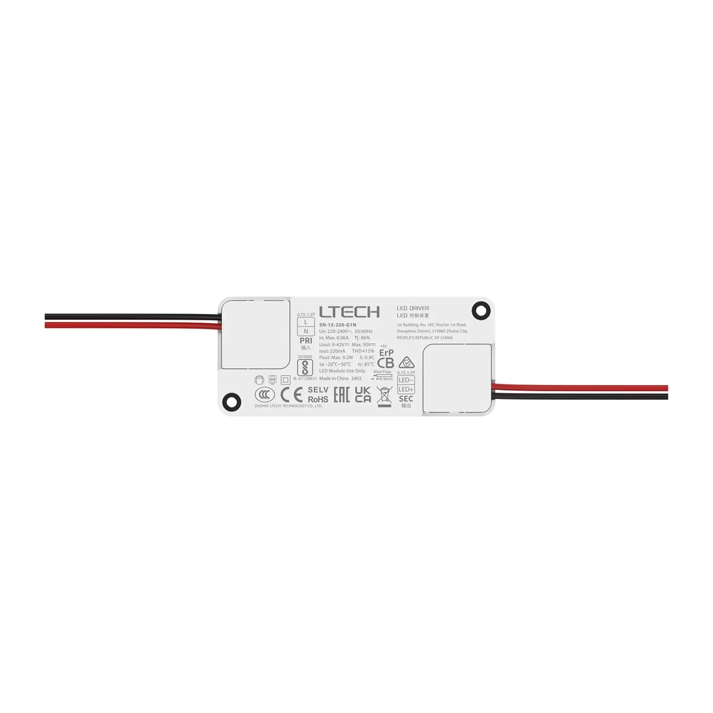LTECH LTSYS Driver On/Off CC 220mA 9W - SN-15-220-G1N - 正面