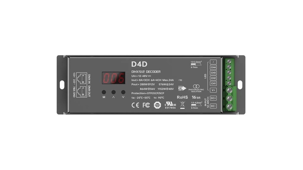 LTECH DMX LED driver CV 3x8A / 4x6A RJ45 - D4D -