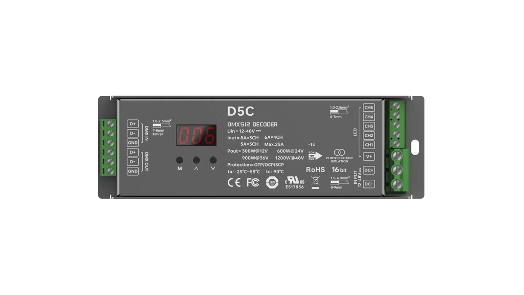 LTECH DMX LED driver CV 3x8A / 4x6A / 5x5A screw terminal - D5C -