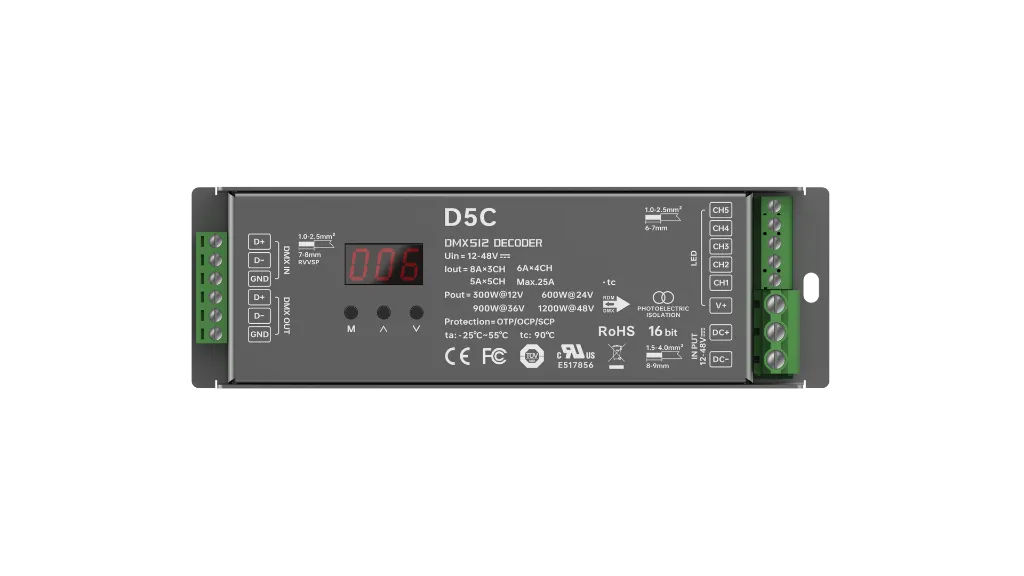 LTECH DMX LED driver CV 3x8A / 4x6A / 5x5A screw terminal - D5C -