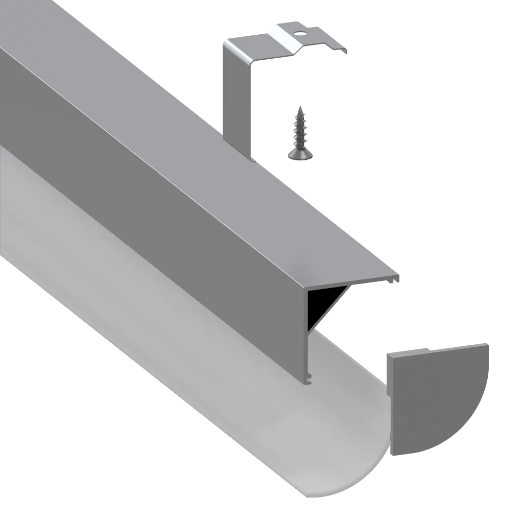 Aluminium Profile Corner - exploded assembly view, ceiling mount