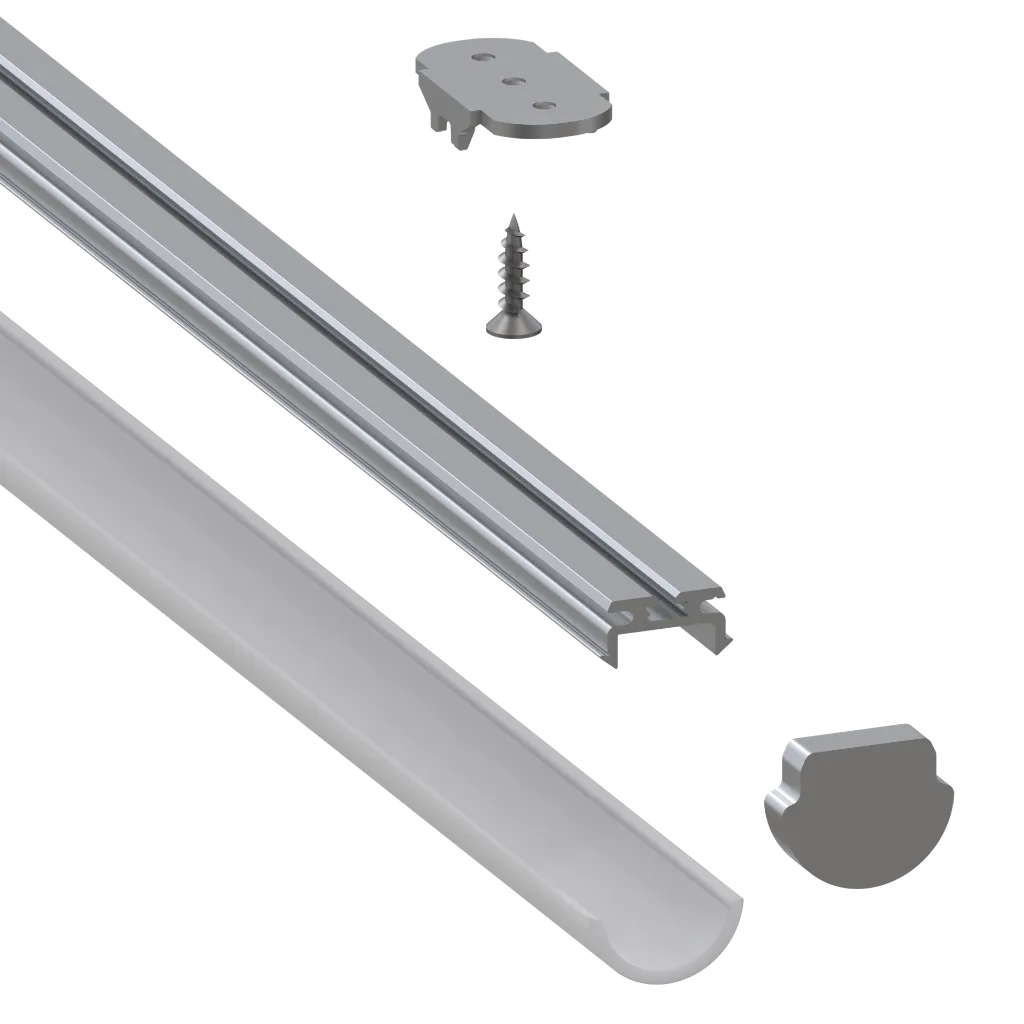 Aluminium Profile Half Round - exploded assembly view
