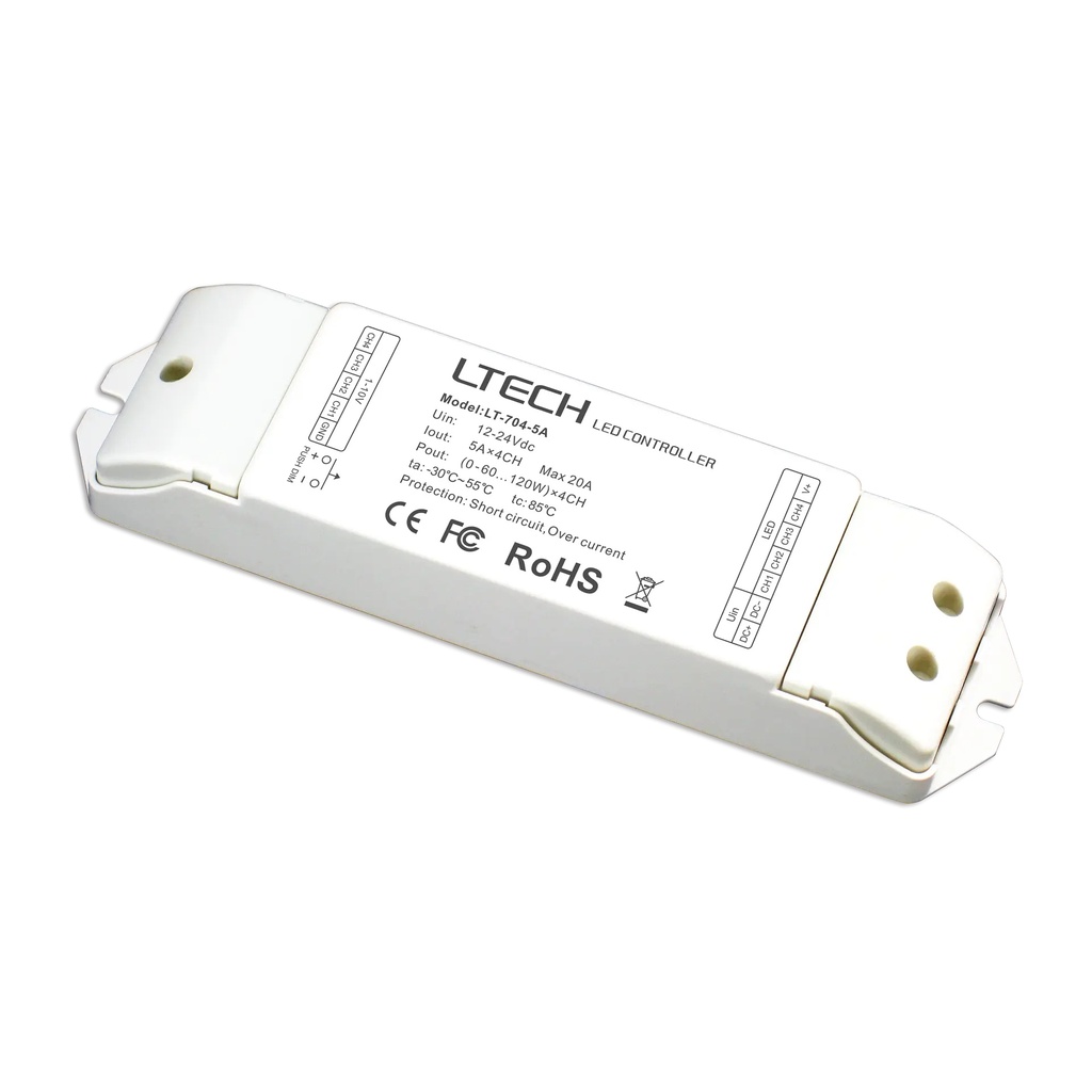 LTECH 0-10V/Push LED driver CV 4x5A - LT-704-5A