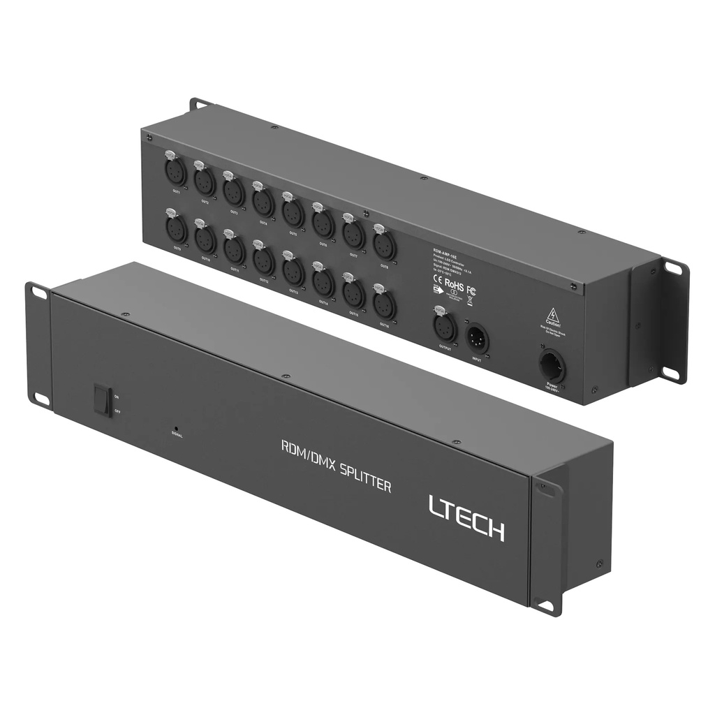 [2320811] LTECH DMX/RDM 16CH Signal Amplifier 5-pin XLR - RDM-AMP-16E