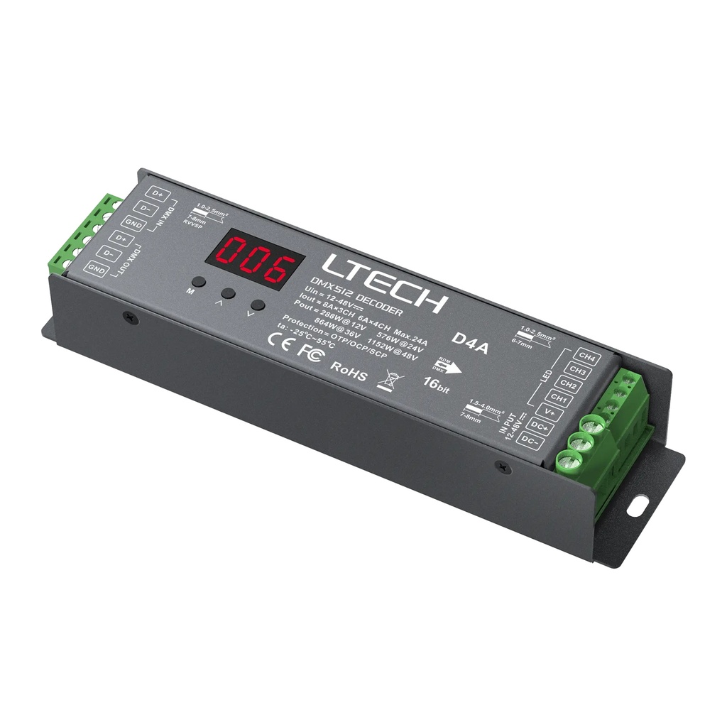 [2285401] LTECH DMX LED driver CV 3x8A / 4x6A screw terminal - D4A