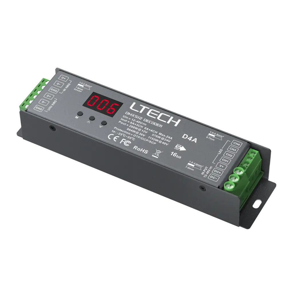 LTECH DMX LED driver CV 3x8A / 4x6A screw terminal - D4A