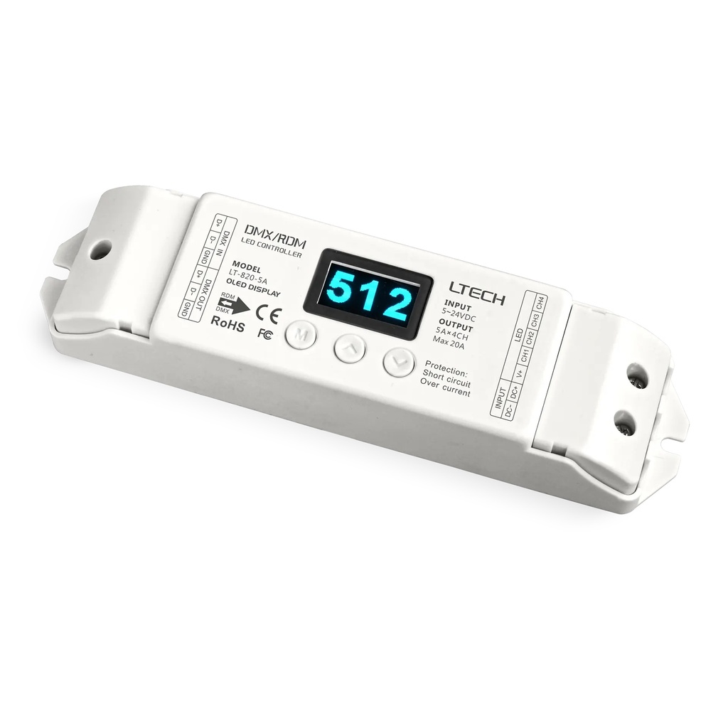[2271600] LTECH DMX LED driver CV 4x5A OLED Display - LT-820-5A