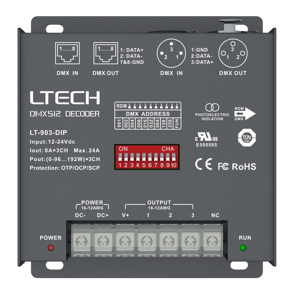[2279121] LTECH DMX/RDM LED driver CV 3x8A DIP Switch - LT-903-DIP