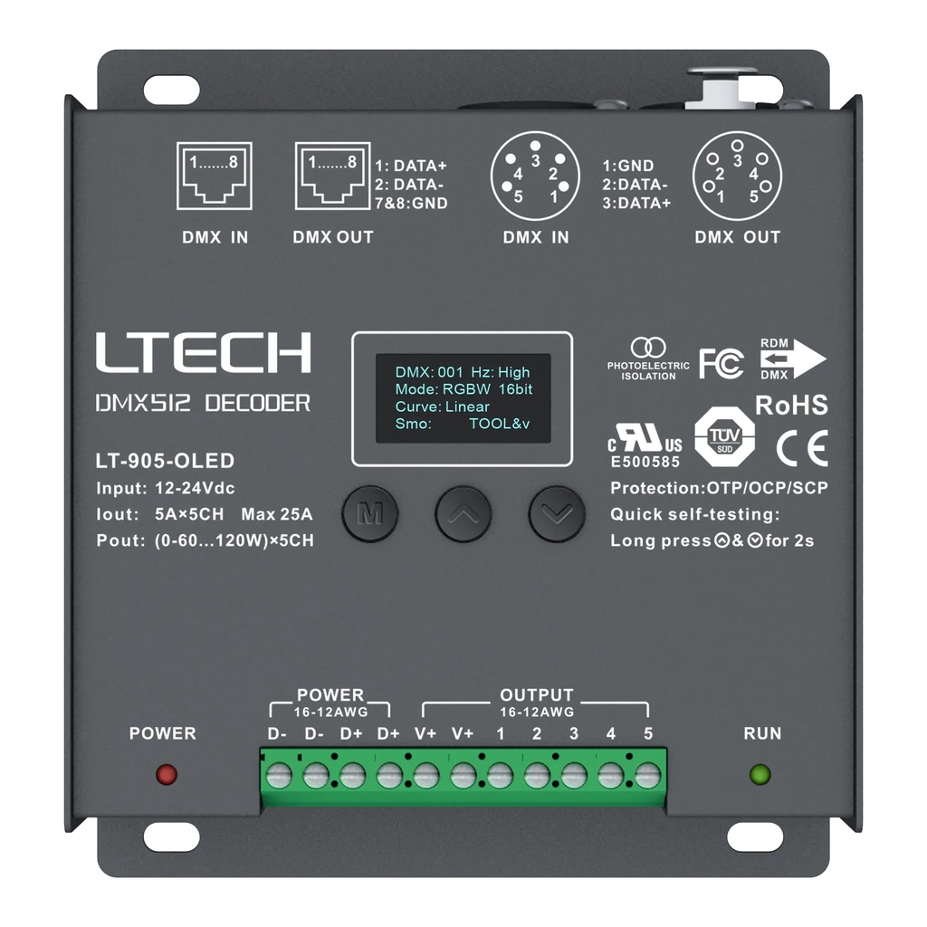 [2279000] LTECH DMX/RDM LED driver CV 5x5A OLED - LT-905-OLED