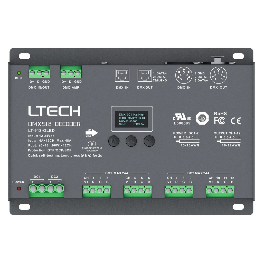 [2279100] LTECH DMX/RDM LED driver CV 12x4A OLED - LT-912-OLED