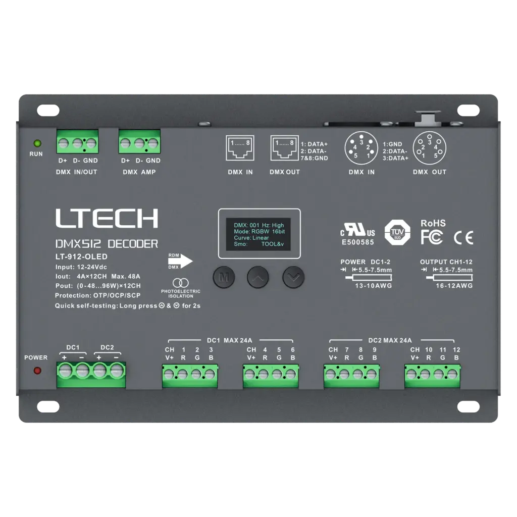 [2279100] LTECH DMX/RDM LED driver CV 12x4A OLED - LT-912-OLED