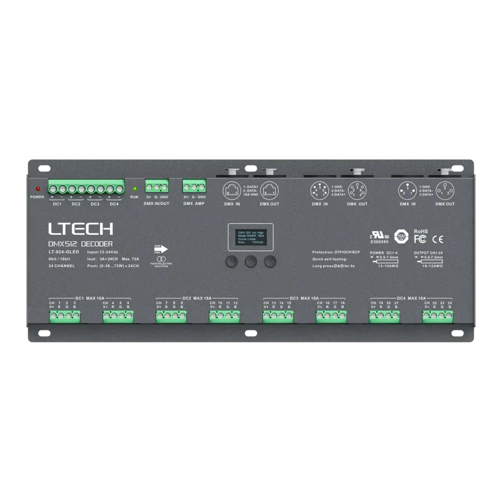 LTECH DMX/RDM LED driver CV 24x3A OLED - LT-924-OLED