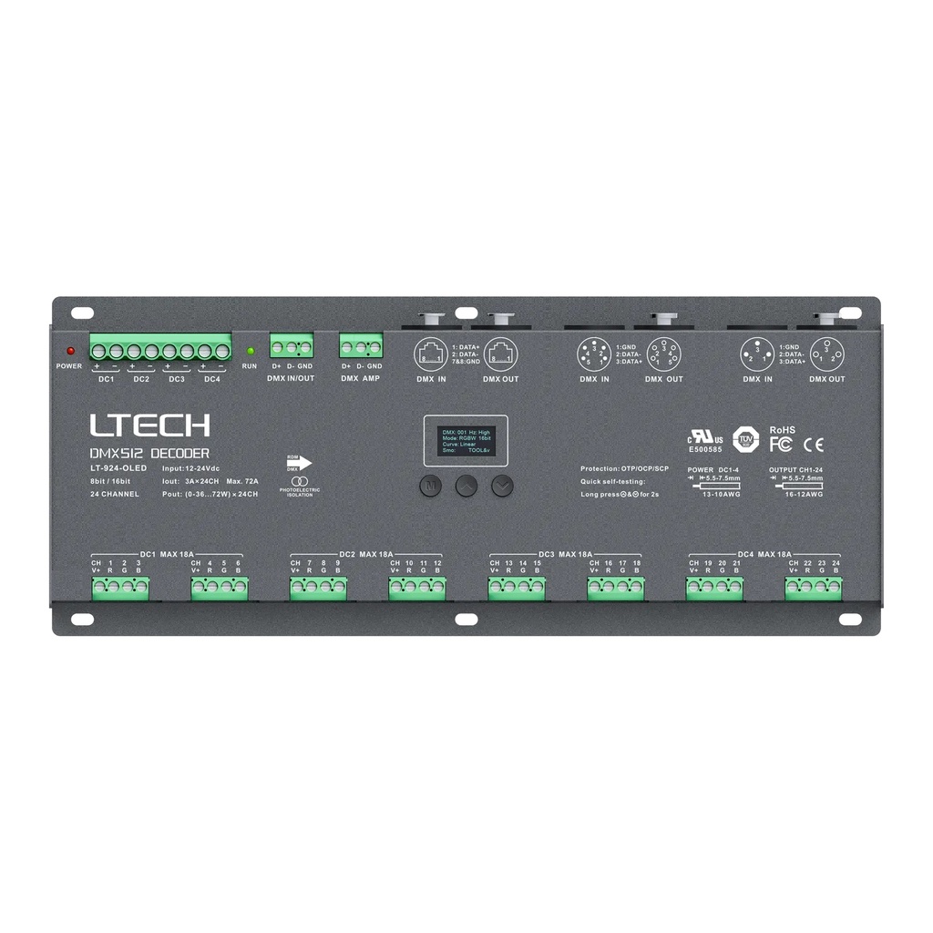 [2279200] LTECH DMX/RDM LED driver CV 24x3A OLED - LT-924-OLED