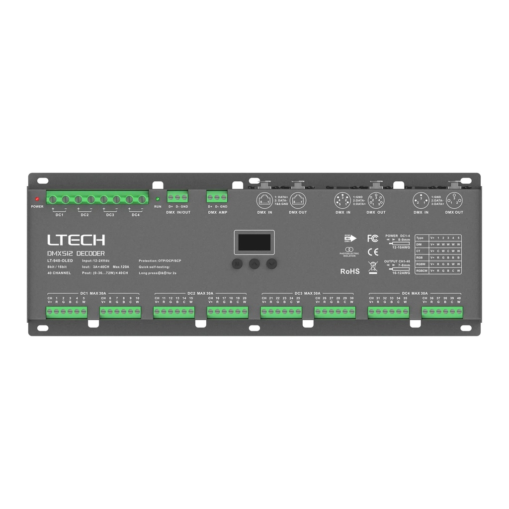 [2279501] LTECH DMX/RDM LED driver CV 40x3A OLED - LT-940-OLED