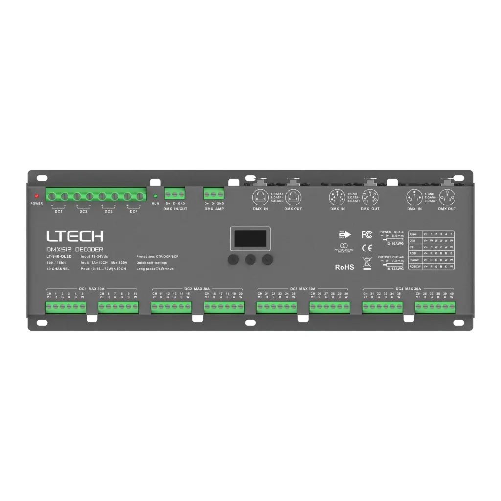 LTECH DMX/RDM LED driver CV 40x3A OLED - LT-940-OLED