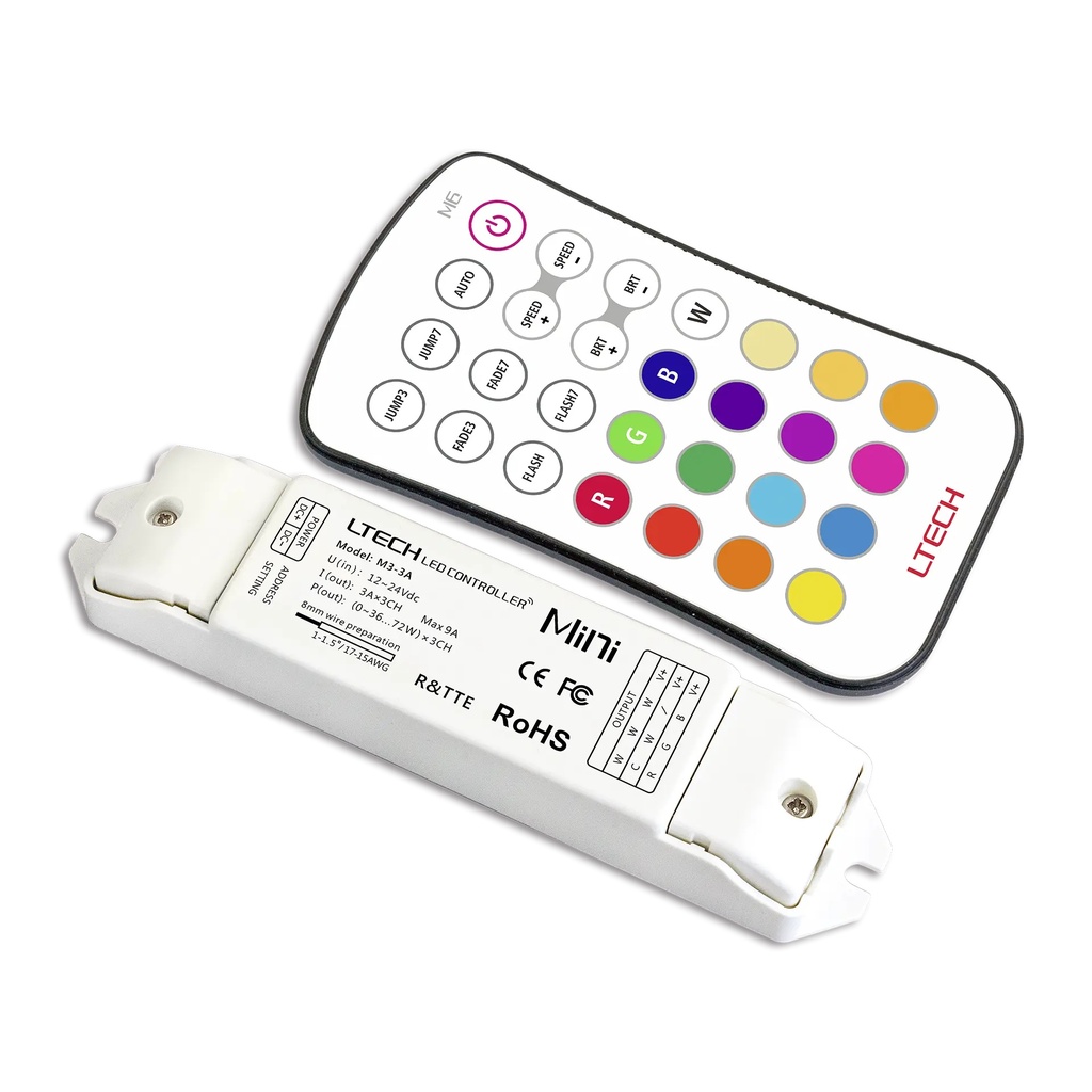 [2266600] LTECH Mini RF remote + receiver CV 3x3A RGB - M6+M3-3A