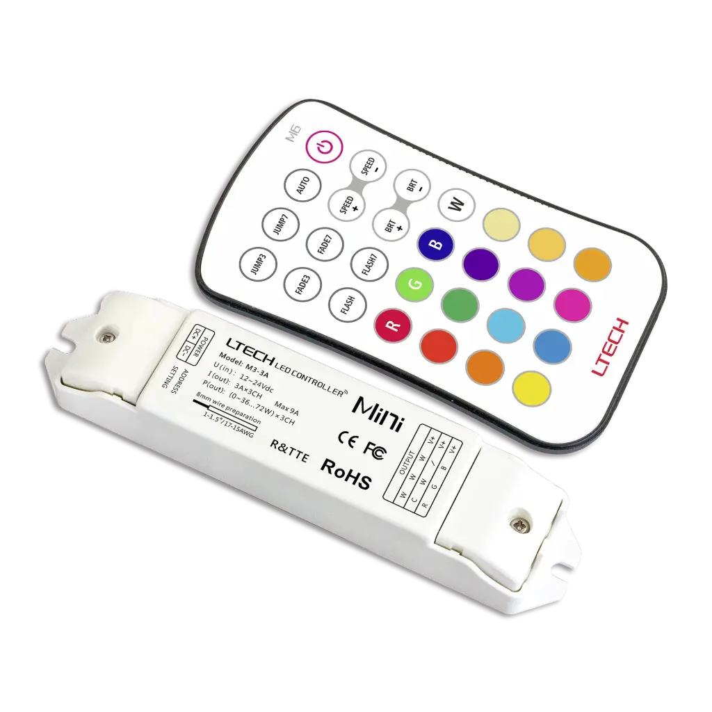 LTECH Mini RF remote + receiver CV 3x3A RGB - M6+M3-3A