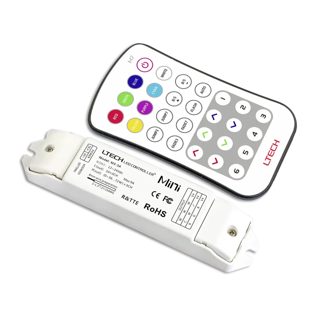[2266700] LTECH Mini RF remote + receiver CV 3x3A RGB - M7+M3-3A