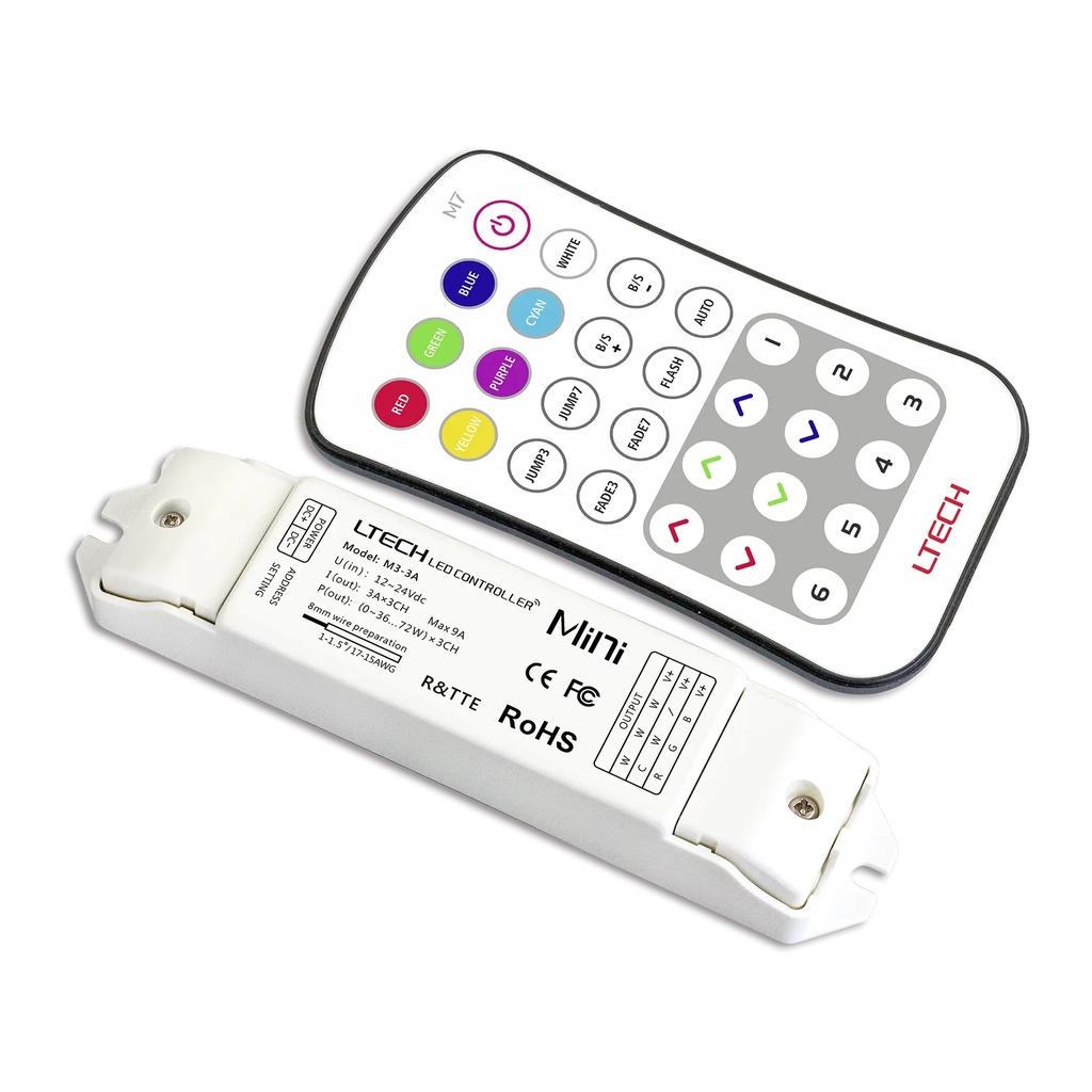 LTECH Mini RF remote + receiver CV 3x3A RGB - M7+M3-3A