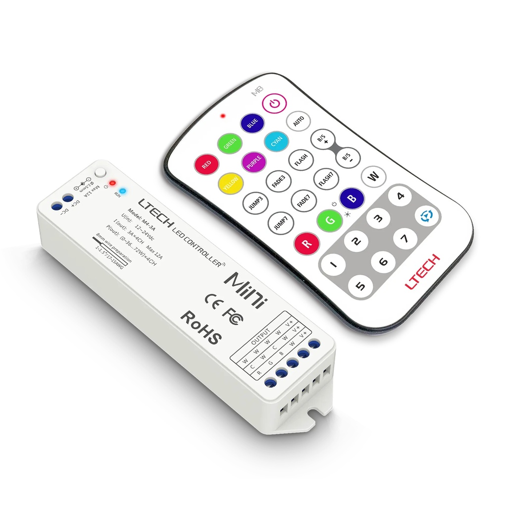 [2266810] LTECH Mini RF remote + receiver CV 4x3A RGBW - M8+M4-3A