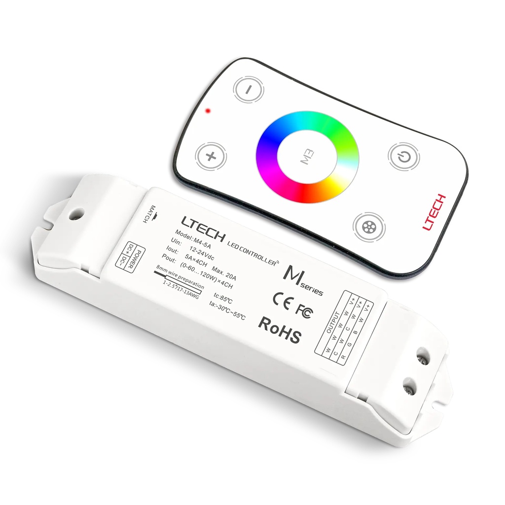 [2266310] LTECH Mini RF remote + receiver CV 4x5A RGB - M3+M4-5A