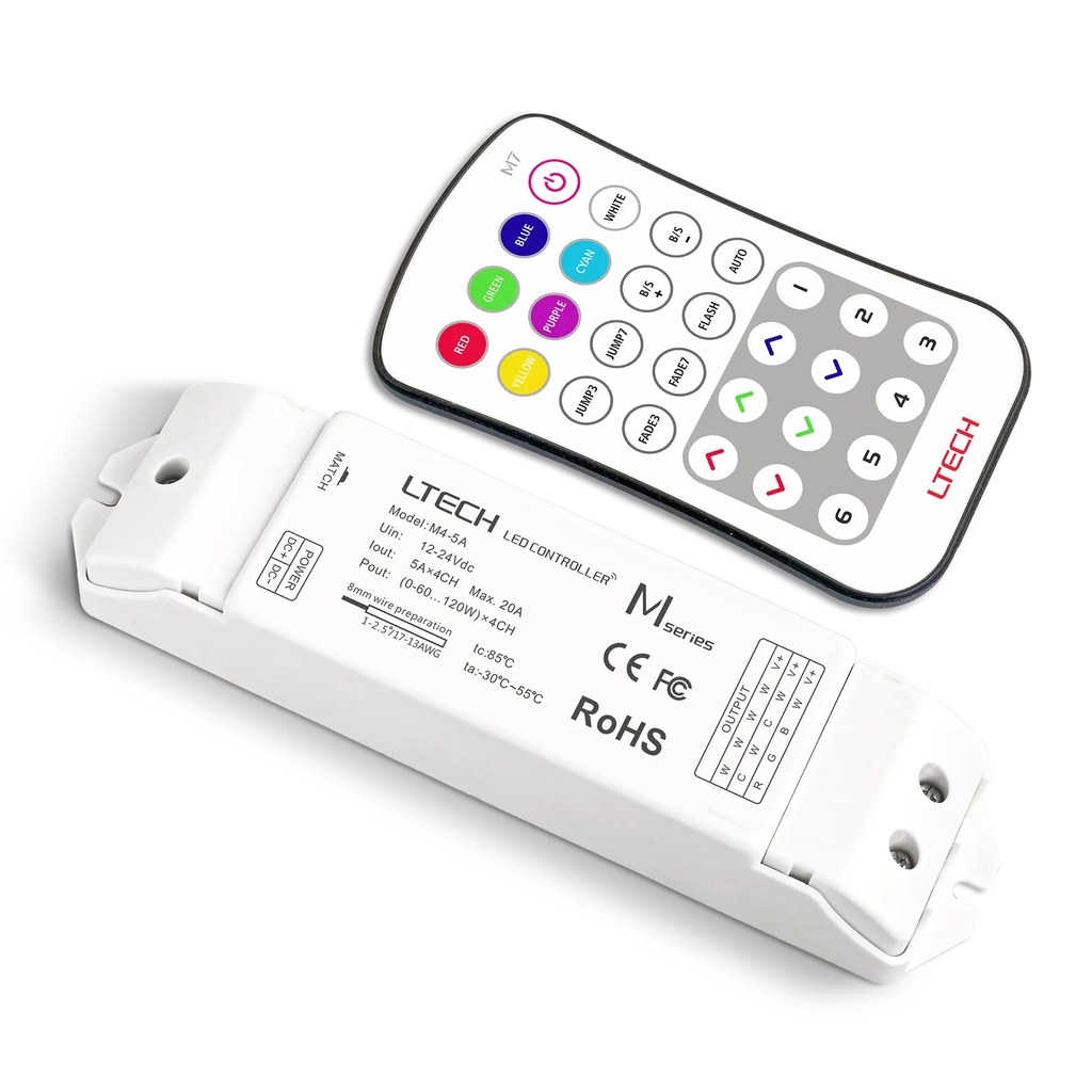 [2266710] LTECH Mini RF remote + receiver CV 4x5A RGB - M7+M4-5A
