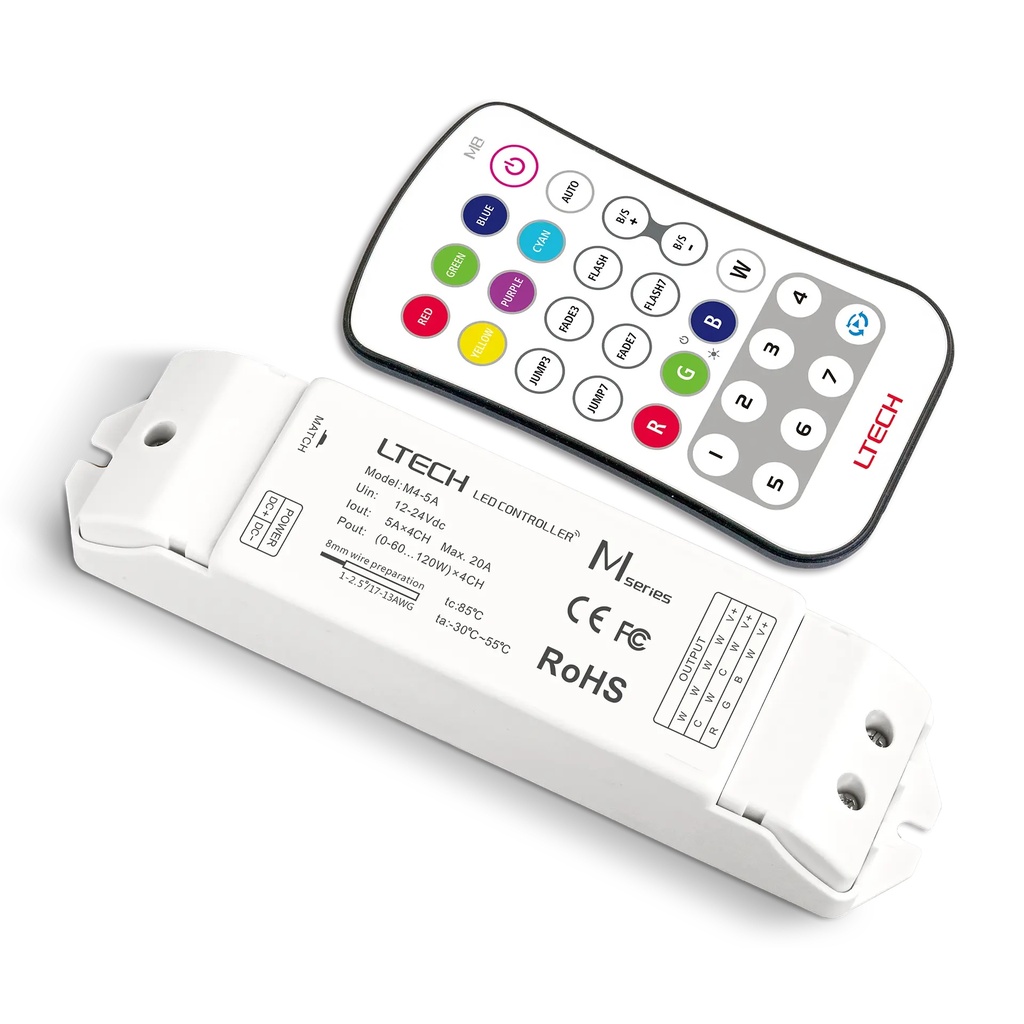 [2266800] LTECH Mini RF remote + receiver CV 4x5A RGBW - M8+M4-5A