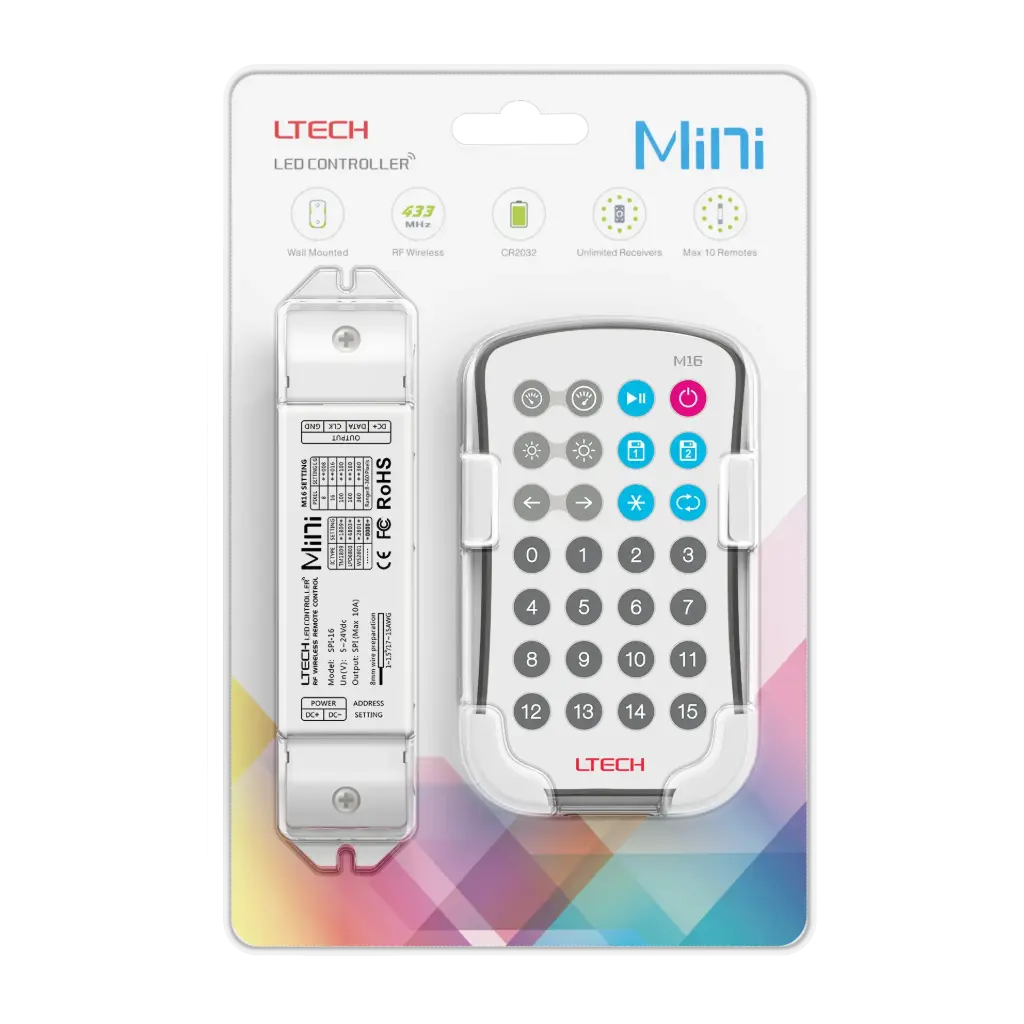 LTECH Mini RF remote + receiver SPI - SPI-16S+M16S