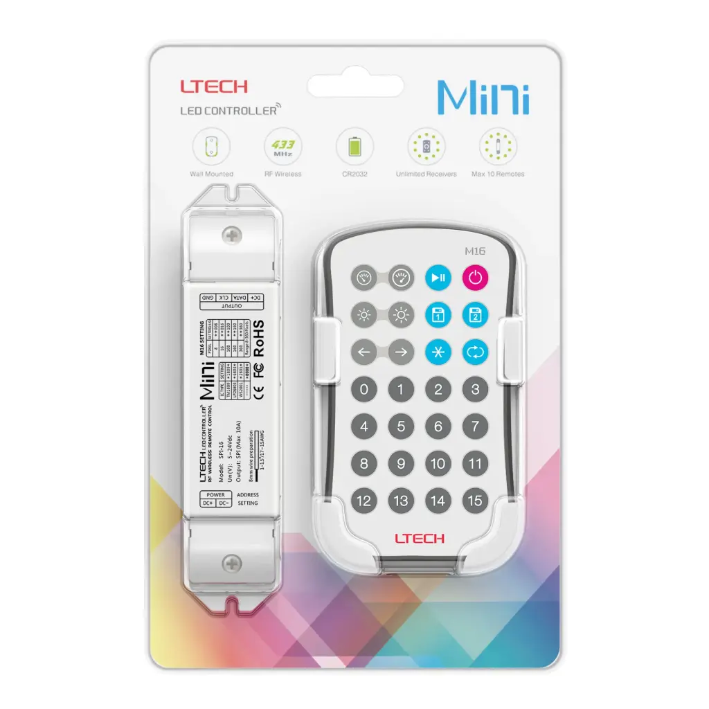 LTECH Mini RF remote + receiver SPI - SPI16S+M16