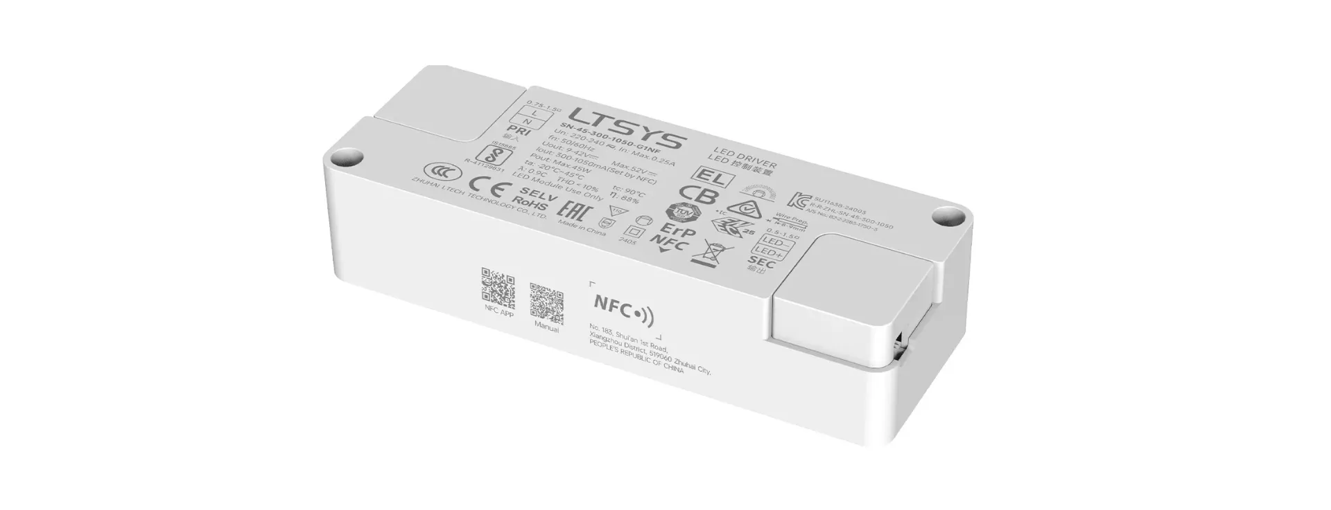 [2510301] LTECH Non-dimmable LED Driver 350-1050mA 45W - SN-45-300-1050-G1NF